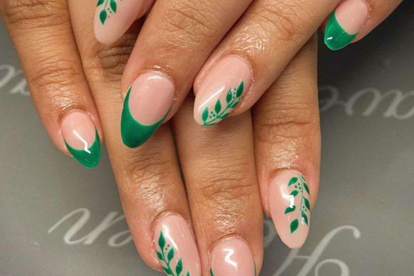 Snowy Green French Nails